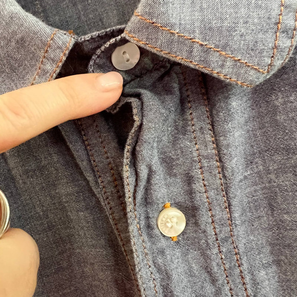 John Galliano Blue Chambray Button Down Shirt With Pop Art Hand Painted … - Picture 11 of 12